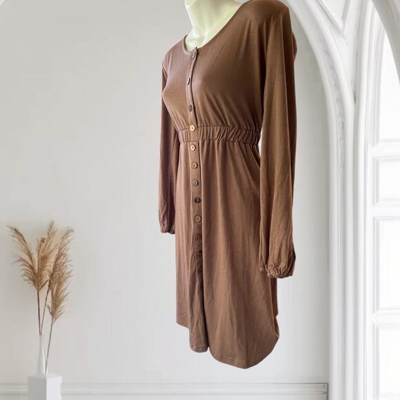 NWT Casual Fall Mini Dress Long Sleeve Button Up Empire Waist Lightweight Large - Picture 3 of 11